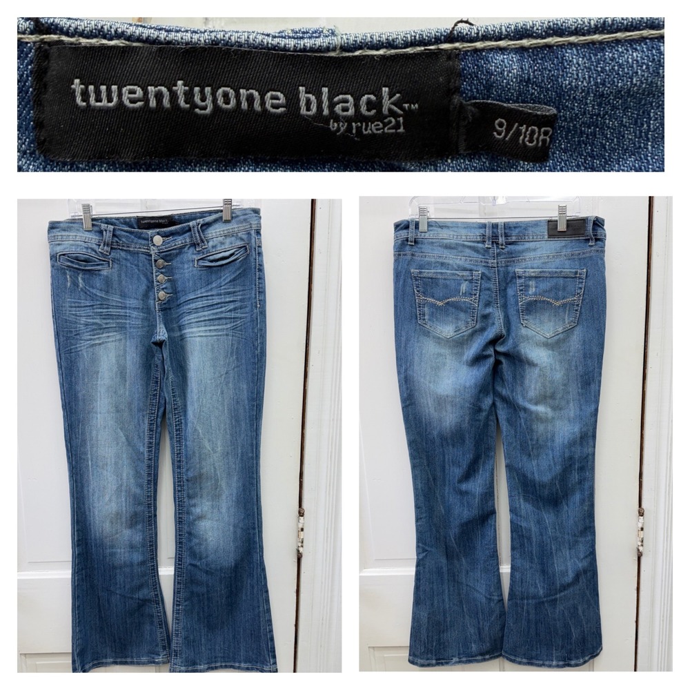 TwentyOne Black Thick Stitch Wide Leg Button Fly Denim Jeans Women's 9 10